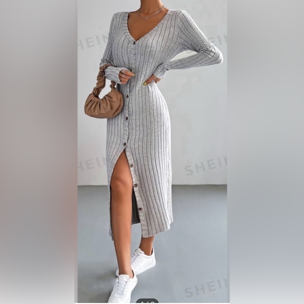 SHEIN button long sleeve ribbed dress size Medium.